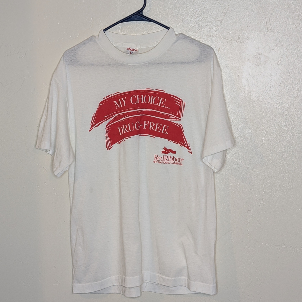Vintage Red Ribbon "My Choice... Drug-Free" T XL 80s/90s USA Retro Pre Y2K